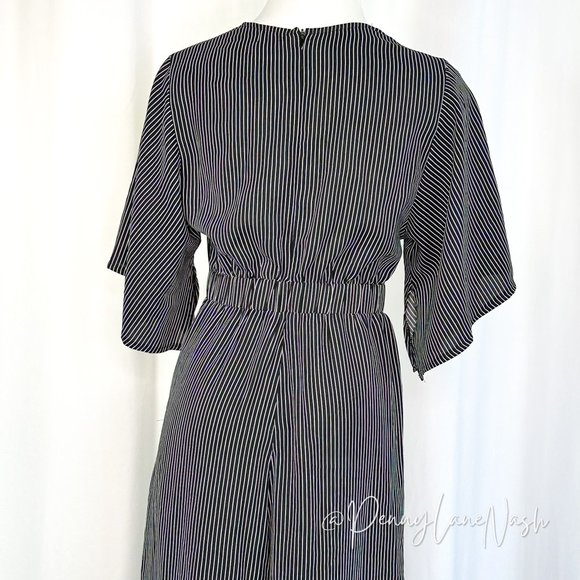 Rumor Pinstriped Tie Front Wide Leg Jumpsuit - Picture 9 of 9
